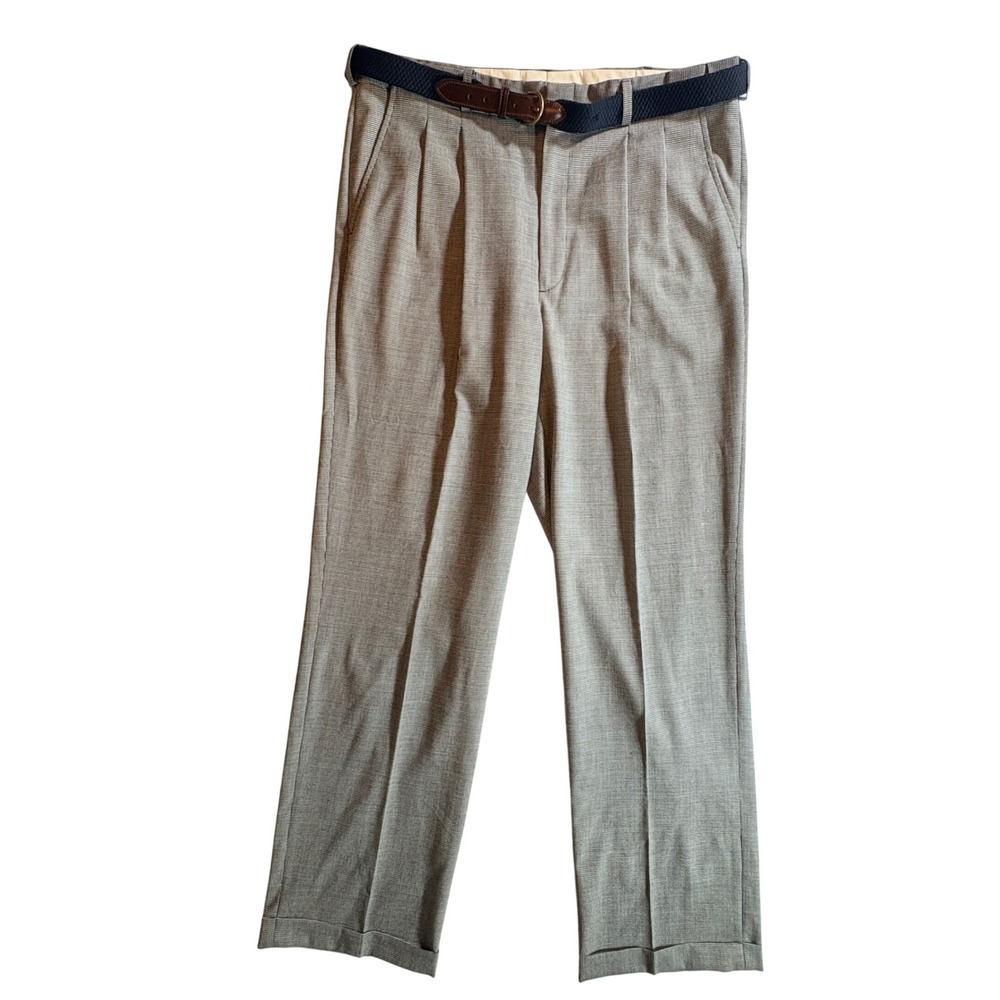 Unbranded Houndstooth Pleated Dress Pants Mens‎ 36x29 Grey Wool Cuffed Belted